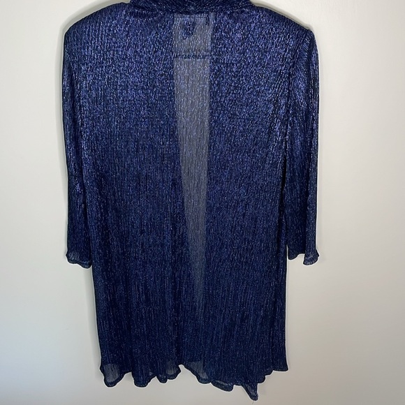 R & M Collection Blue Metallic Open Waterfall Cardigan 3/4 Sleeve Size 12 - Picture 5 of 12